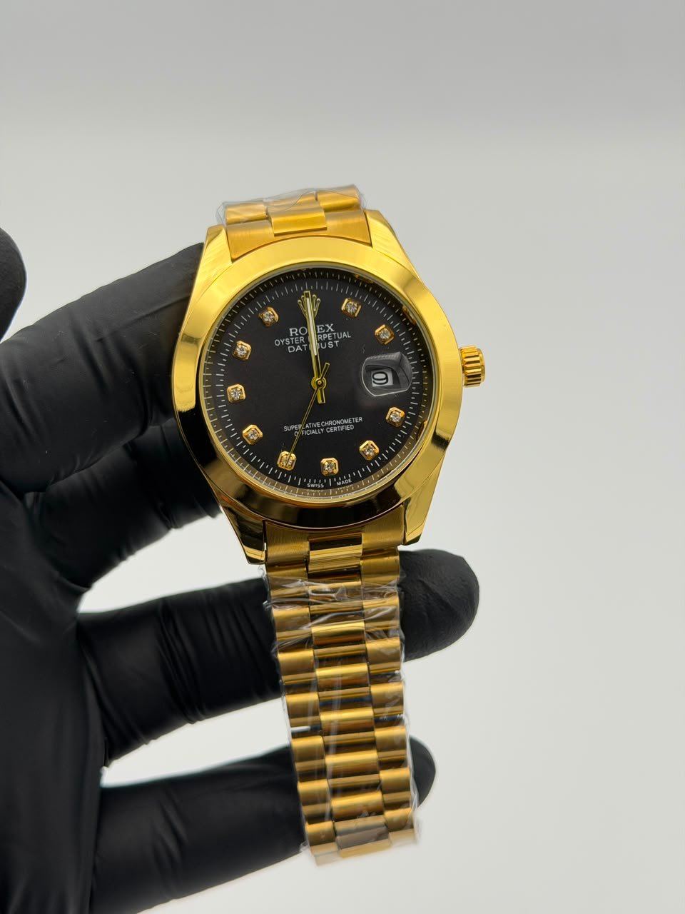 Black Dial Full Gold Watch – Crystal Markers