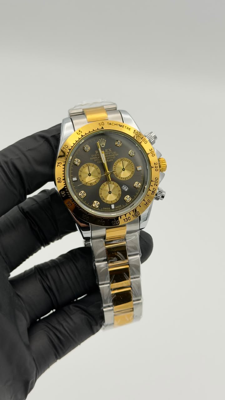 Black Dial Gold-Tone Chronograph Style Quartz Watch - Image 2