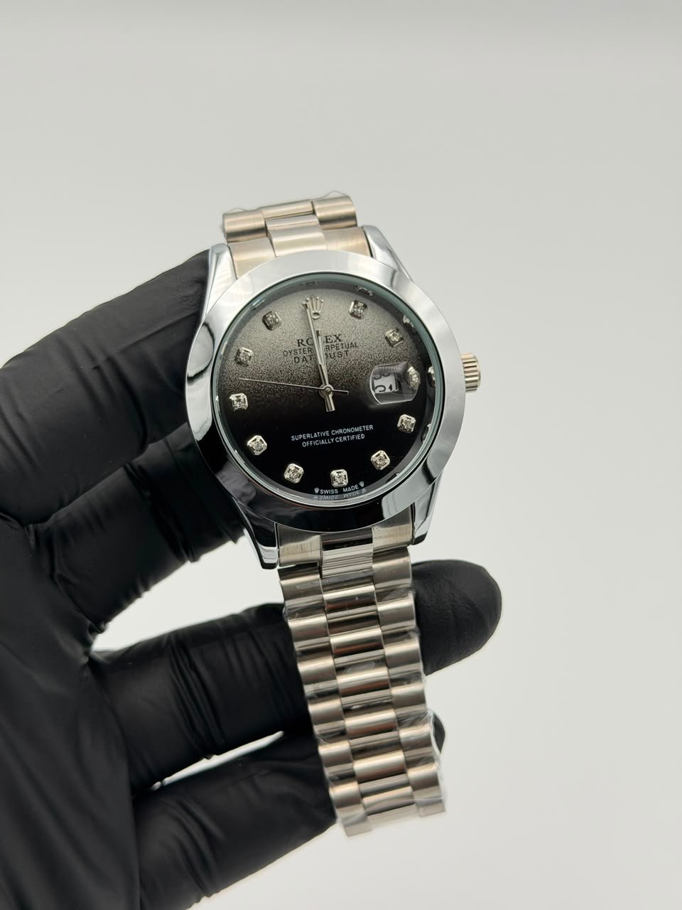Black Gradient Dial Silver Watch – Crystal Markers