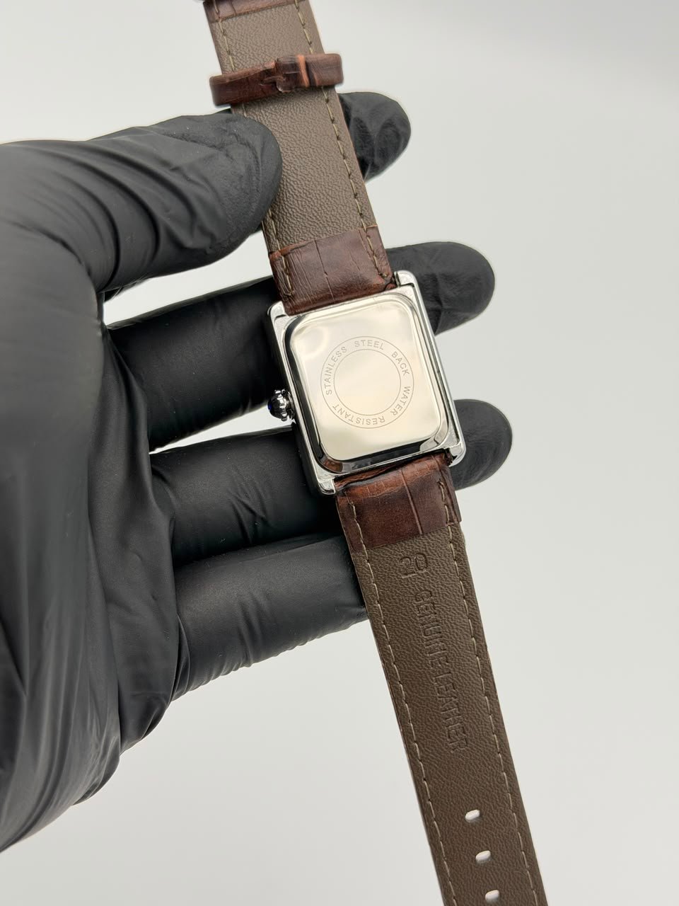 Black Rectangular Dress Watch – Brown Leather Strap - Image 2