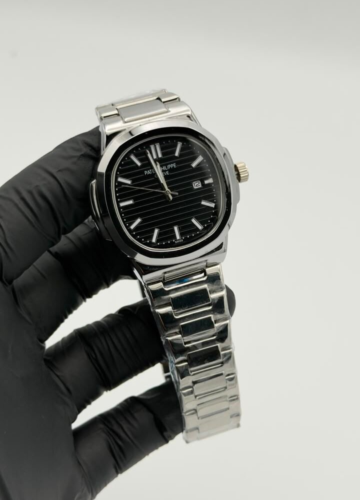 Black Textured Dial Silver-Tone Integrated Quartz Watch