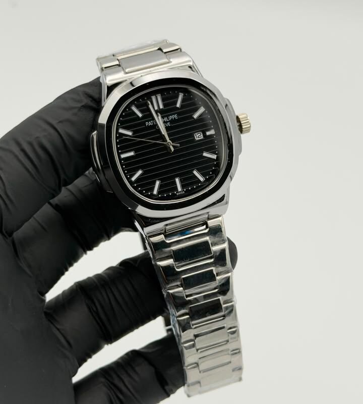 Black Textured Dial Silver-Tone Integrated Quartz Watch