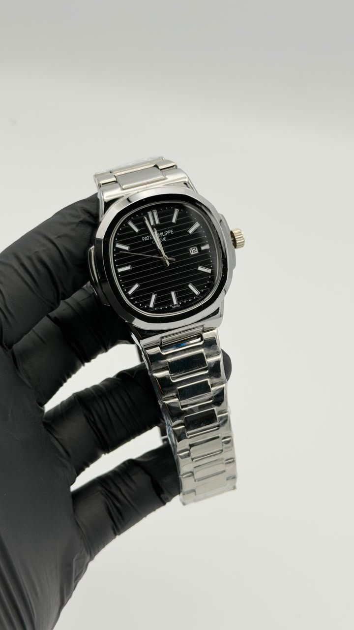 Black Textured Dial Silver-Tone Integrated Quartz Watch