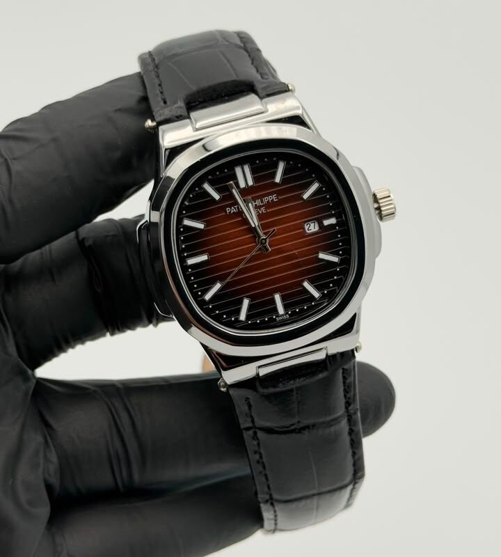 Brown Textured Dial Leather Strap Quartz Watch