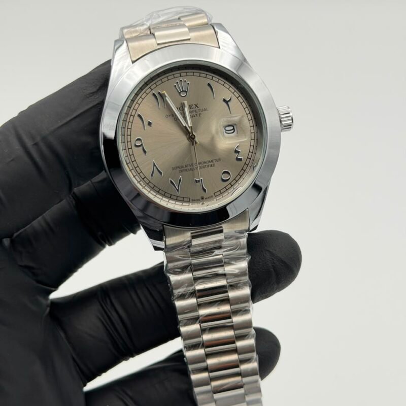 Champagne Dial Silver Watch – Arabic Numerals & Jubilee Bracelet