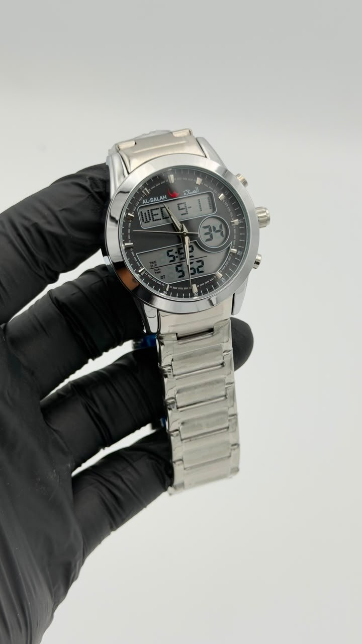 Al-Salah Digital Analog Dual Time Stainless Steel Quartz Watch - Image 2