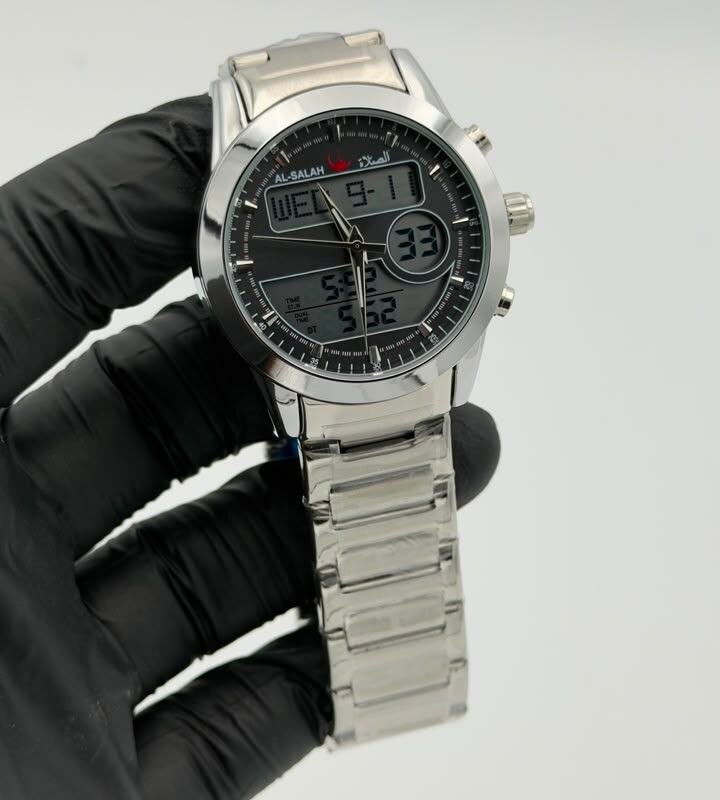 Al-Salah Digital Analog Dual Time Stainless Steel Quartz Watch