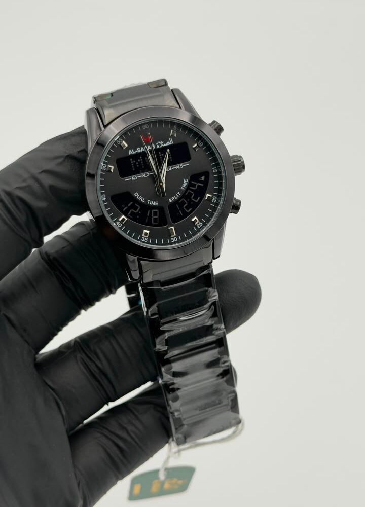 Al-Salah Dual Time Digital-Analog Stainless Steel Quartz Watch