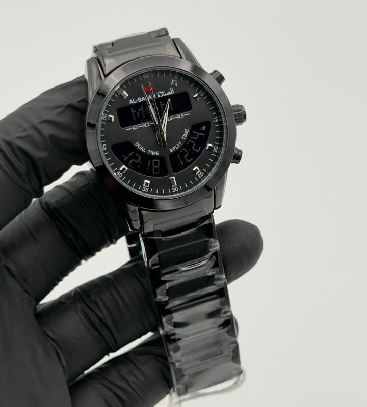 Al-Salah Dual Time Digital-Analog Stainless Steel Quartz Watch