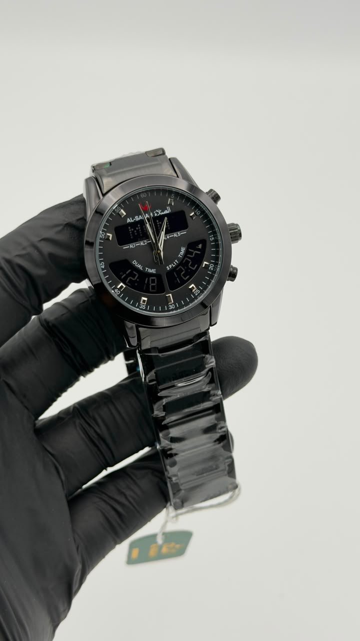 Al-Salah Dual Time Digital-Analog Stainless Steel Quartz Watch