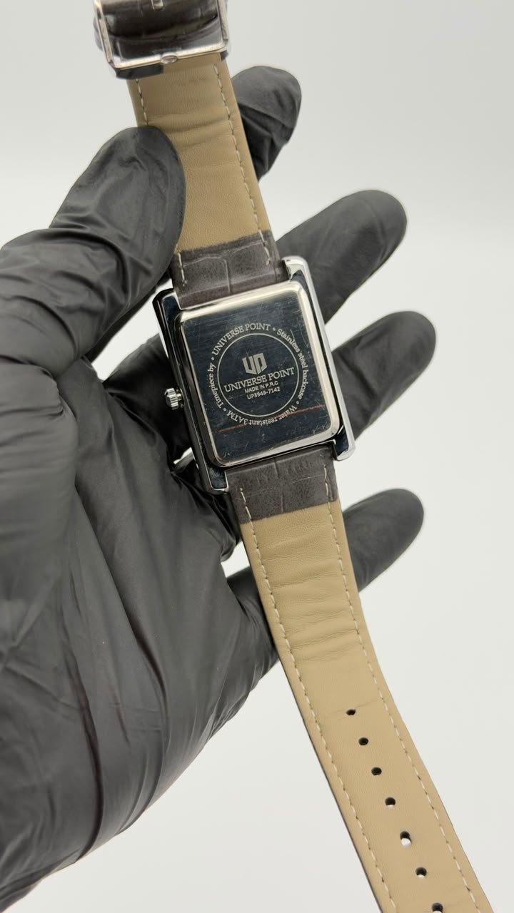 Silver Rectangular Roman Numeral Grey Strap Quartz Watch - Image 4