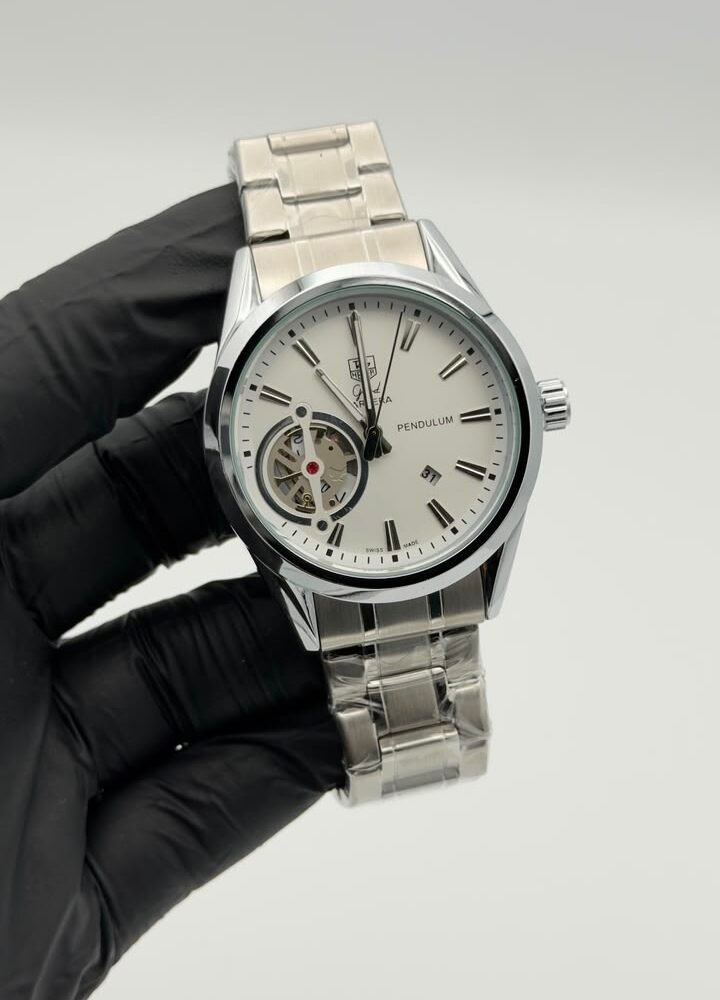 Silver white dial open heart semi-automatic watch with metal bracelet Silver White Dial Open Heart Semi-Automatic Watch