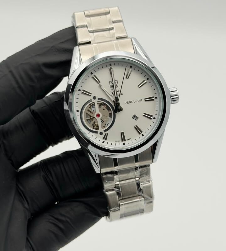 Silver White Dial Open Heart Semi-Automatic Watch