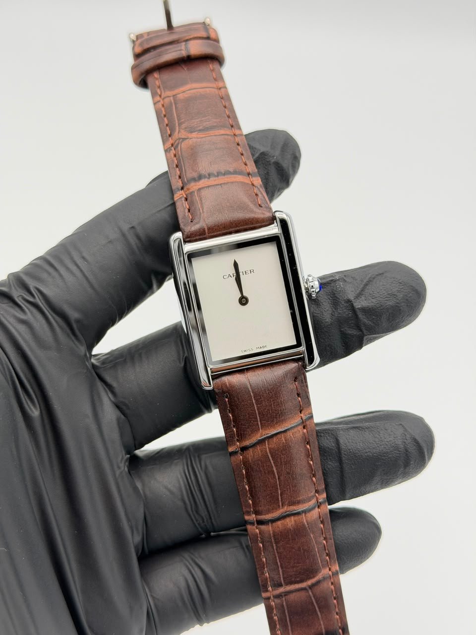 White Dial Rectangular Dress Watch – Brown Leather Strap